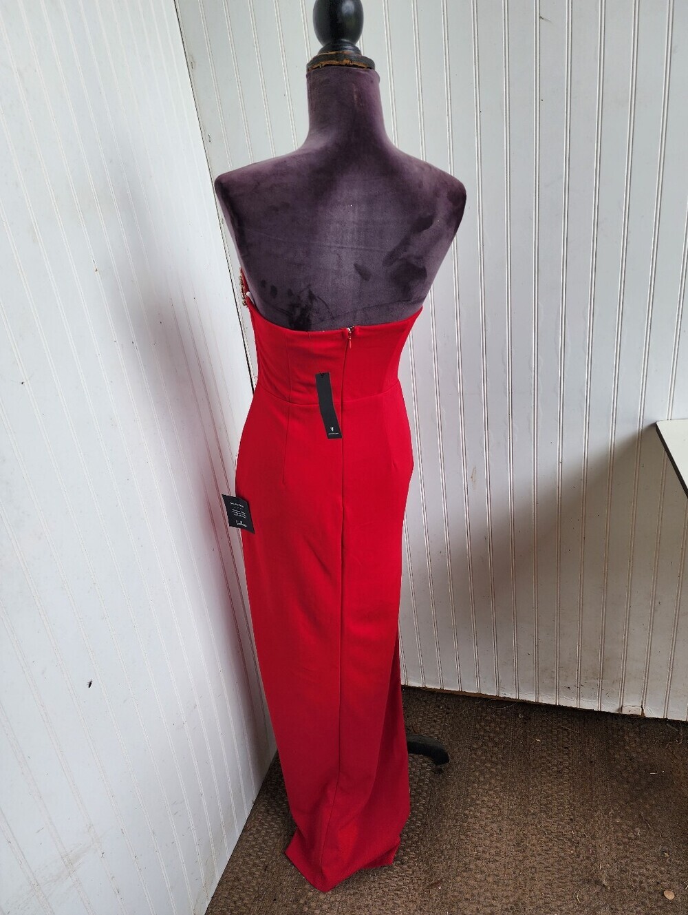 NWT Lulu's Sensational Luxury Red Rhinestone Cutout Strapless Maxi Dress Red S - Picture 7 of 16
